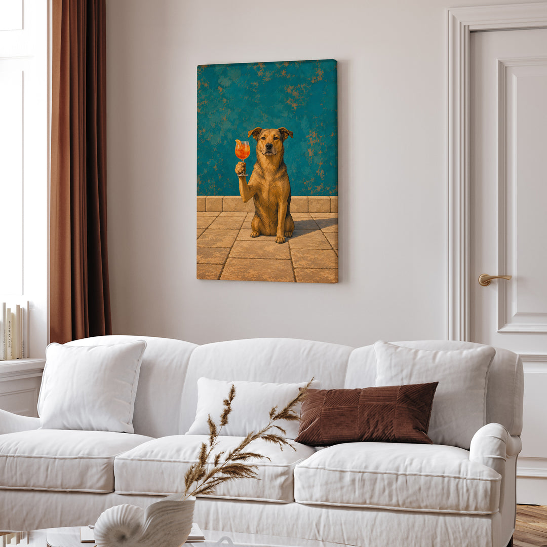 Spritz O'Clock – Orange Spritz with a Sunlit Terrace and a Dog – Canvas Wall Art