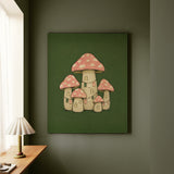 Mushroom Village – Mushroom Wall Art with Toadstools and Lit Windows – Canvas Wall Art