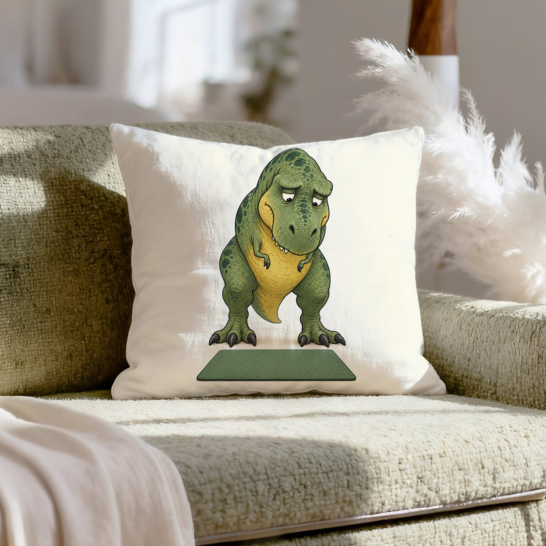 T-Rex vs Push-Up Day – Dinosaur Decor with Visible Resignation at the Mat – Pillow Cover