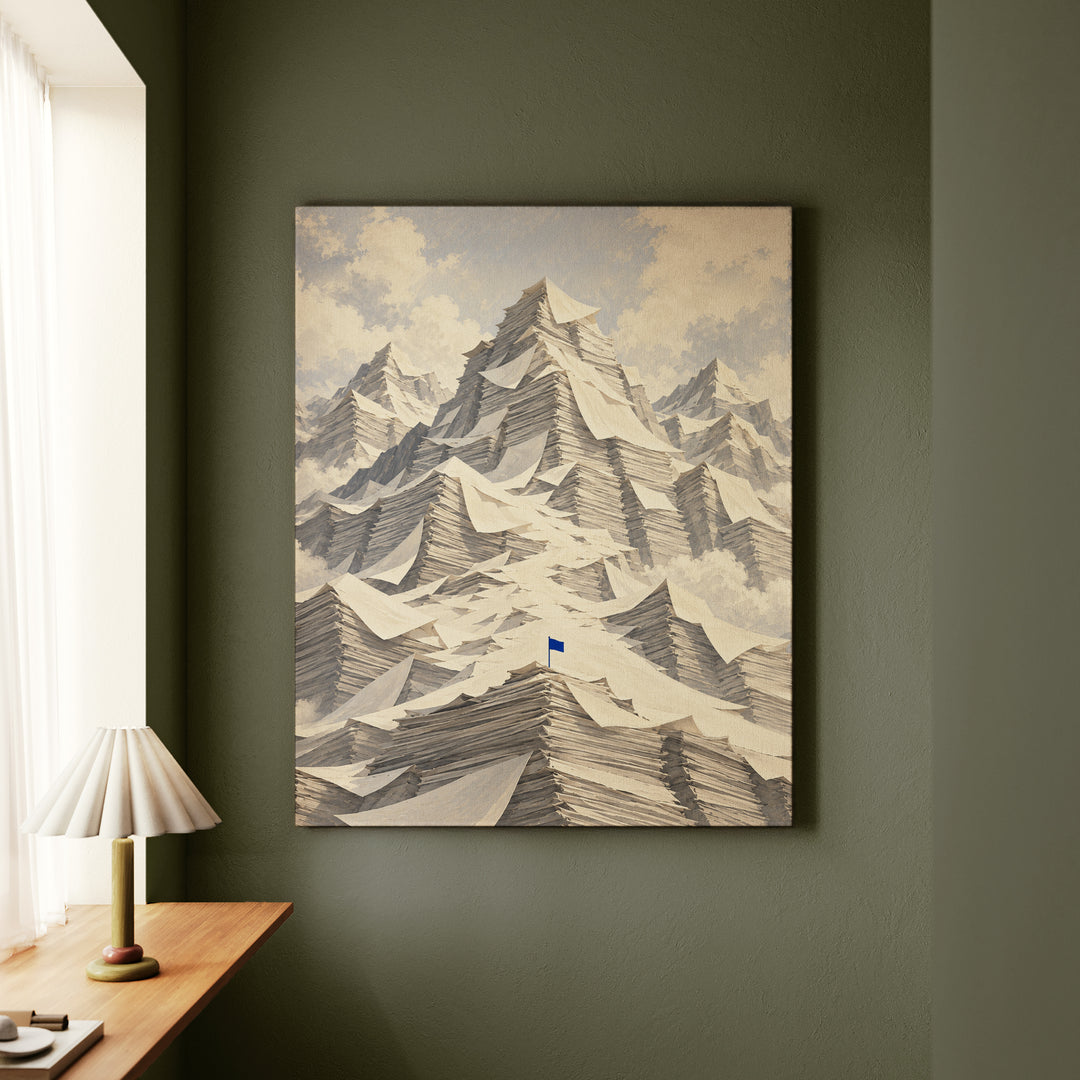 Inbox Mountain – Funny Office Wall Art with a Paper Alpine Range – Canvas / Framed Canvas