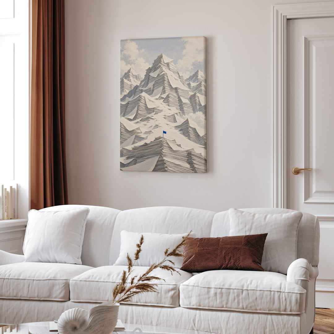 Inbox Mountain – Funny Office Wall Art with a Paper Alpine Range – Canvas Wall Art
