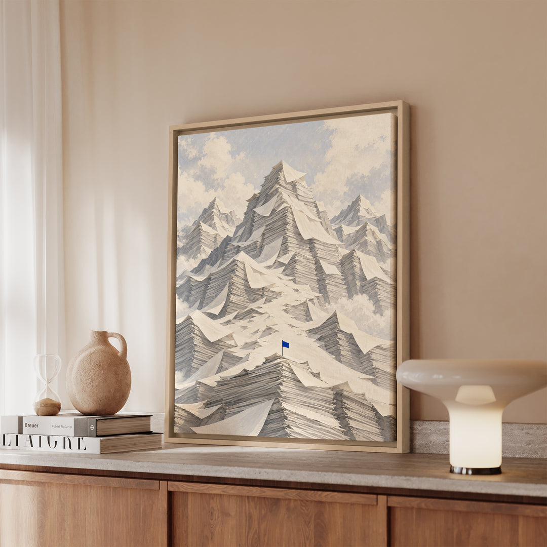Inbox Mountain – Funny Office Wall Art with a Paper Alpine Range – Canvas / Framed Canvas