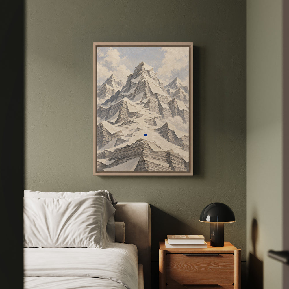 Inbox Mountain – Funny Office Wall Art with a Paper Alpine Range – Framed Canvas Wall Art