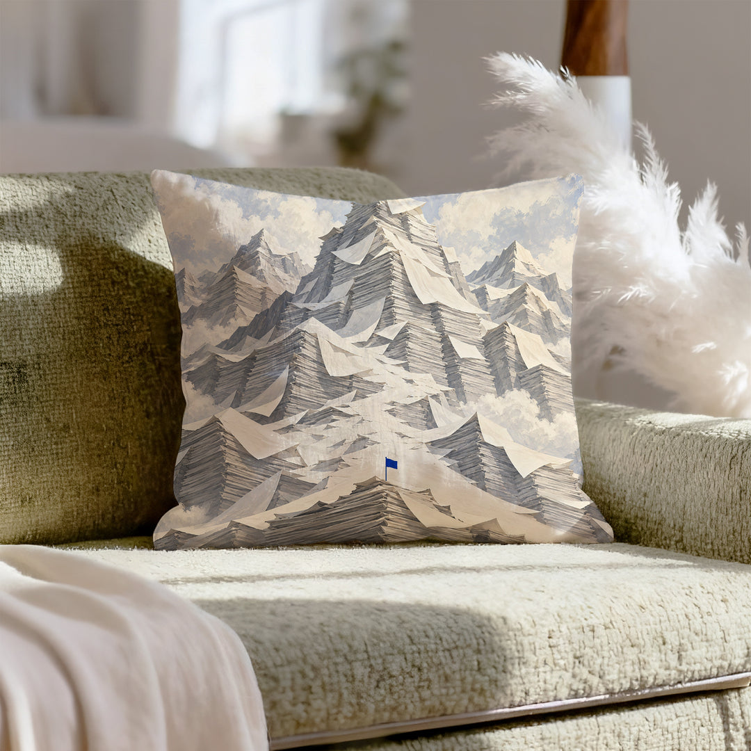 Inbox Mountain – Funny Office Decor with a Paper Alpine Range – Pillow Cover