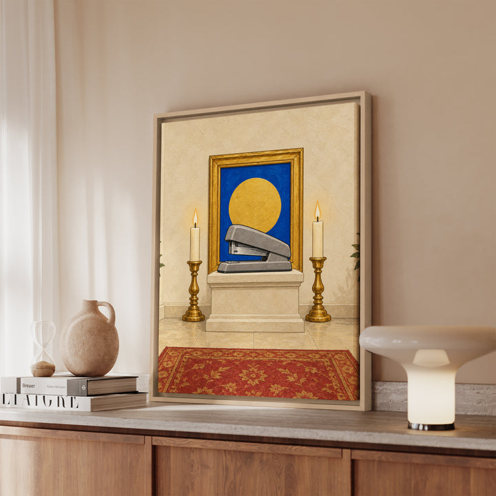 The Sacred Stapler – Funny Office Decor with a Gilded Desk Relic – Canvas / Framed Canvas
