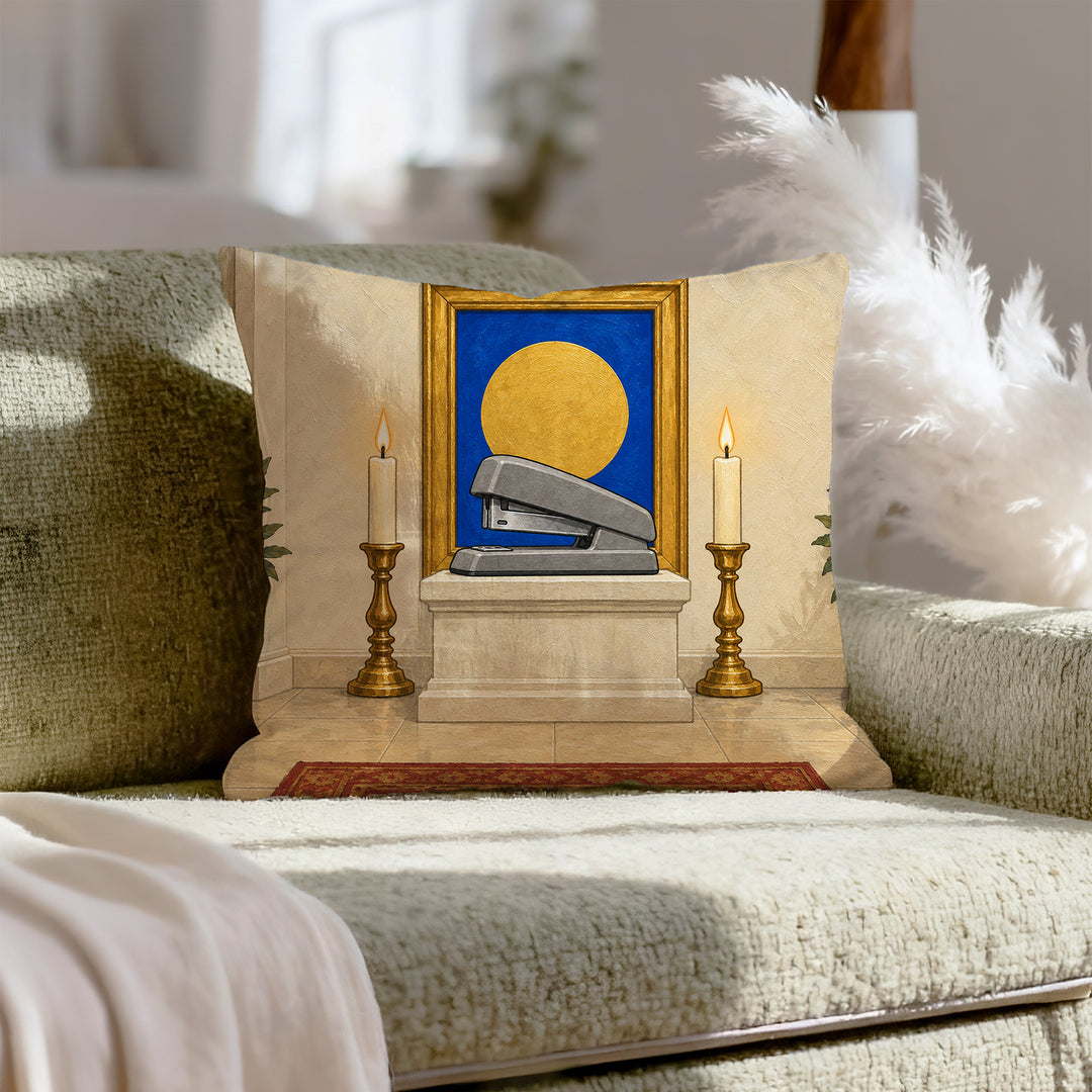 The Sacred Stapler – Funny Office Decor with a Gilded Desk Relic – Pillow / Cover