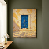 The Blue Door – Window Wall Art with a Weathered Portal and a Napper – Canvas Wall Art