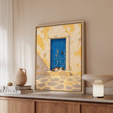 The Blue Door – Window Wall Art with a Weathered Portal and a Napper – Framed Canvas Wall Art