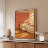 Slow Morning Light – Bedroom Wall Art with Rumpled Linen and Steam – Framed Canvas Wall Art
