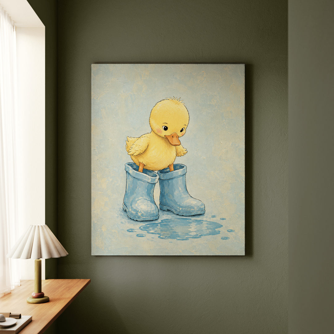 Little Boots – Nursery Wall Art with Rain Gear Four Sizes Too Big – Canvas / Framed Canvas