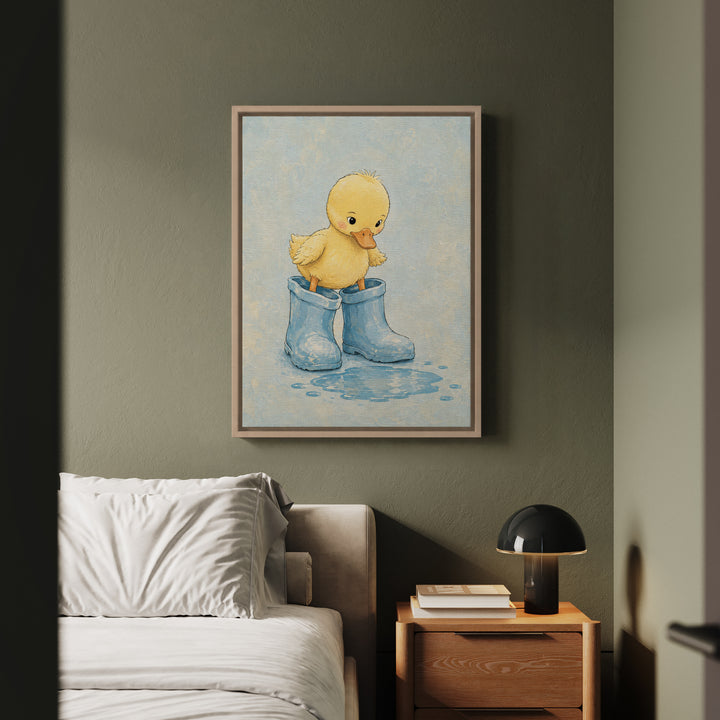 Little Boots – Nursery Wall Art with Rain Gear Four Sizes Too Big – Framed Canvas Wall Art