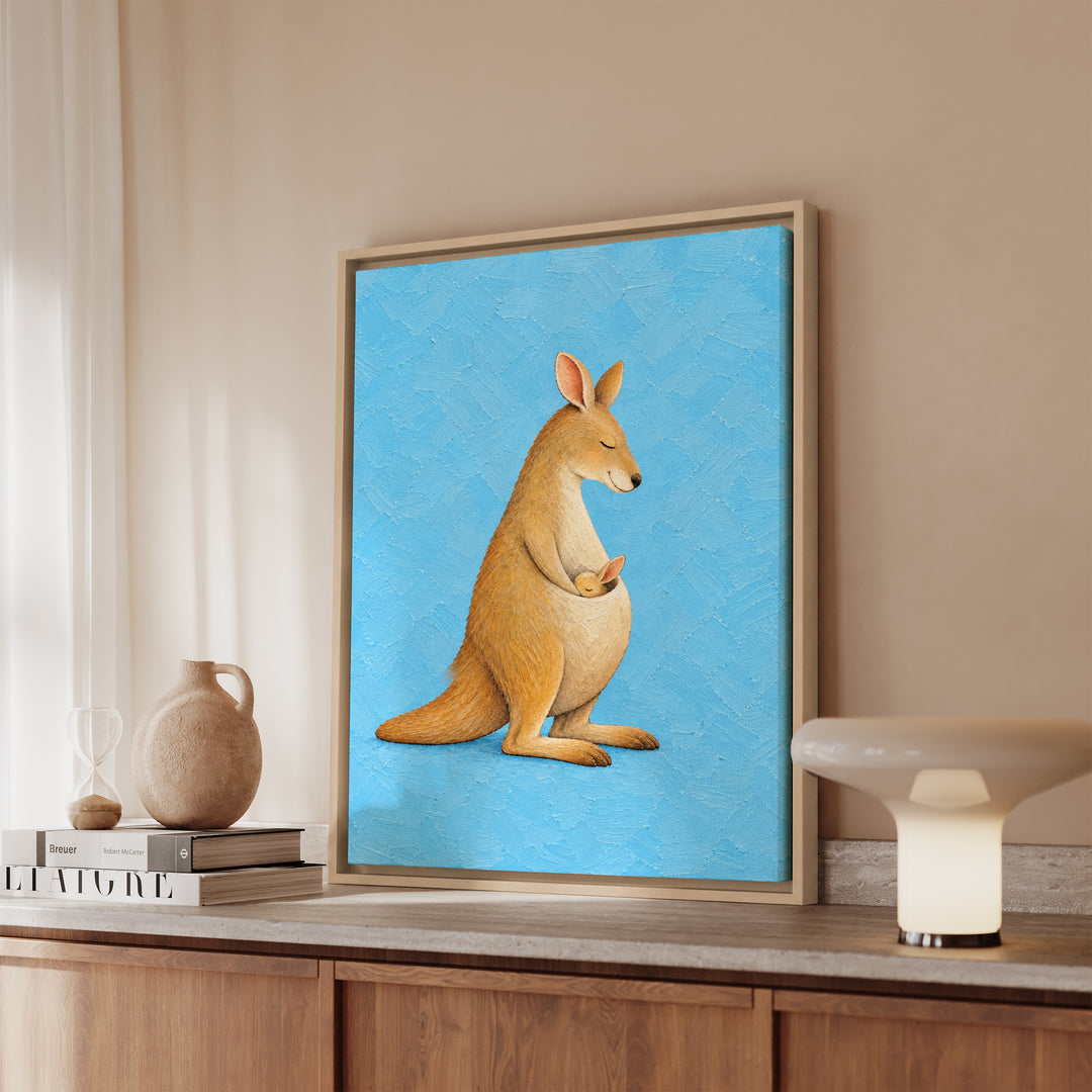 Pocket Nap – Nursery Wall Art with a Joey and One Ear Out – Canvas / Framed Canvas