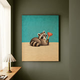 The Plunger Incident – Funny Bathroom Art with a Guilty Raccoon – Canvas Wall Art