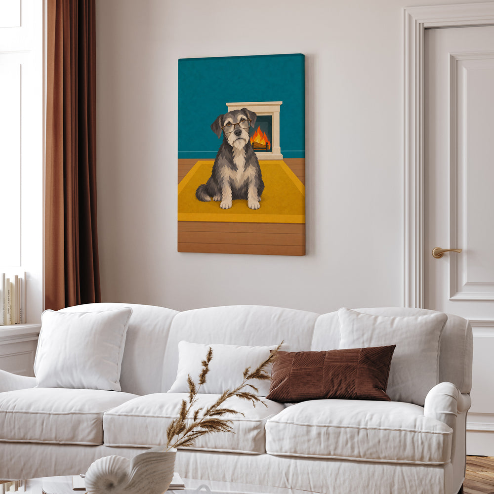 Old Soul – Dog Artwork with a Grey Muzzle by the Fireplace – Canvas Wall Art