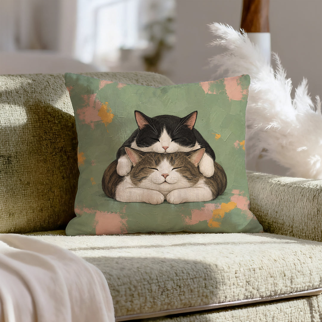 Nap Stack – Cat Decor with Two Cats and One Mattress – Pillow Cover