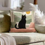 Window Watch Pillow – Cat Decor with a Sunlit Sill Silhouette – Throw Pillow