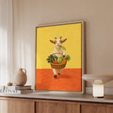 Market Haul – Kitchen Wall Art with a Goat and a Veggie Basket – Framed Canvas Wall Art
