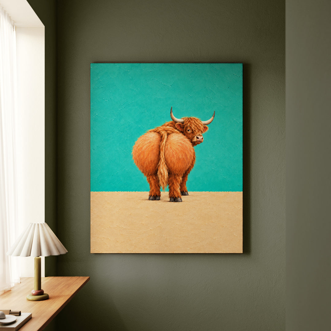 Nice Peach – Funny Bathroom Art with a Cheeky Highland Cow – Canvas Wall Art