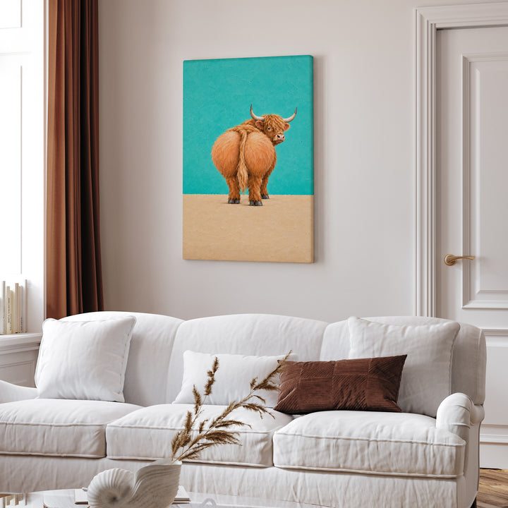 Nice Peach – Funny Bathroom Art with a Cheeky Highland Cow – Canvas / Framed Canvas