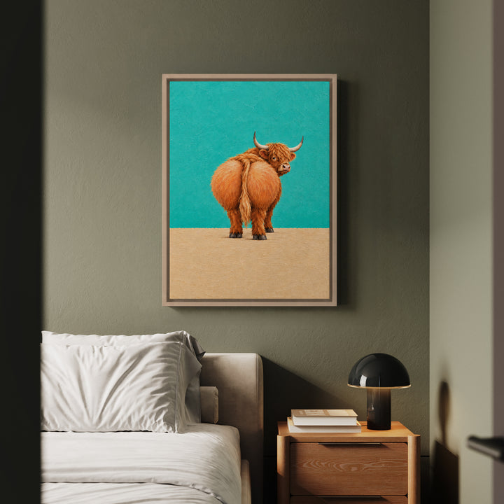 Nice Peach – Funny Bathroom Art with a Cheeky Highland Cow – Canvas / Framed Canvas
