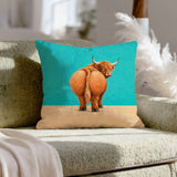 Nice Peach – Funny Bathroom Decor with a Cheeky Highland Cow – Throw Pillow
