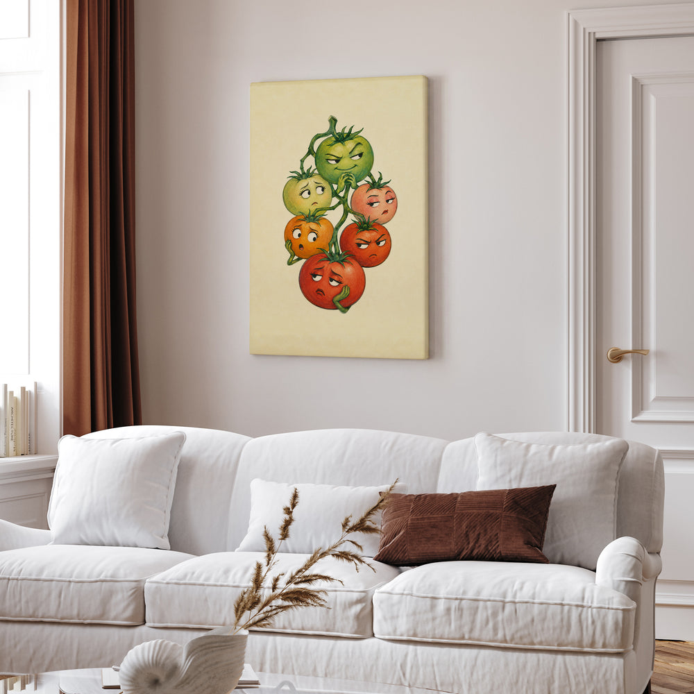 Tomato Drama – Funny Kitchen Art with a Vine at Every Ripeness – Canvas Wall Art