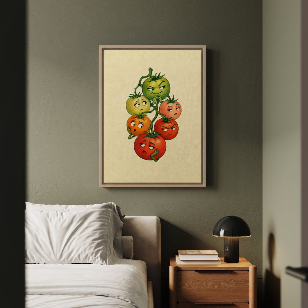 Tomato Drama – Funny Kitchen Art with a Vine at Every Ripeness – Framed Canvas Wall Art
