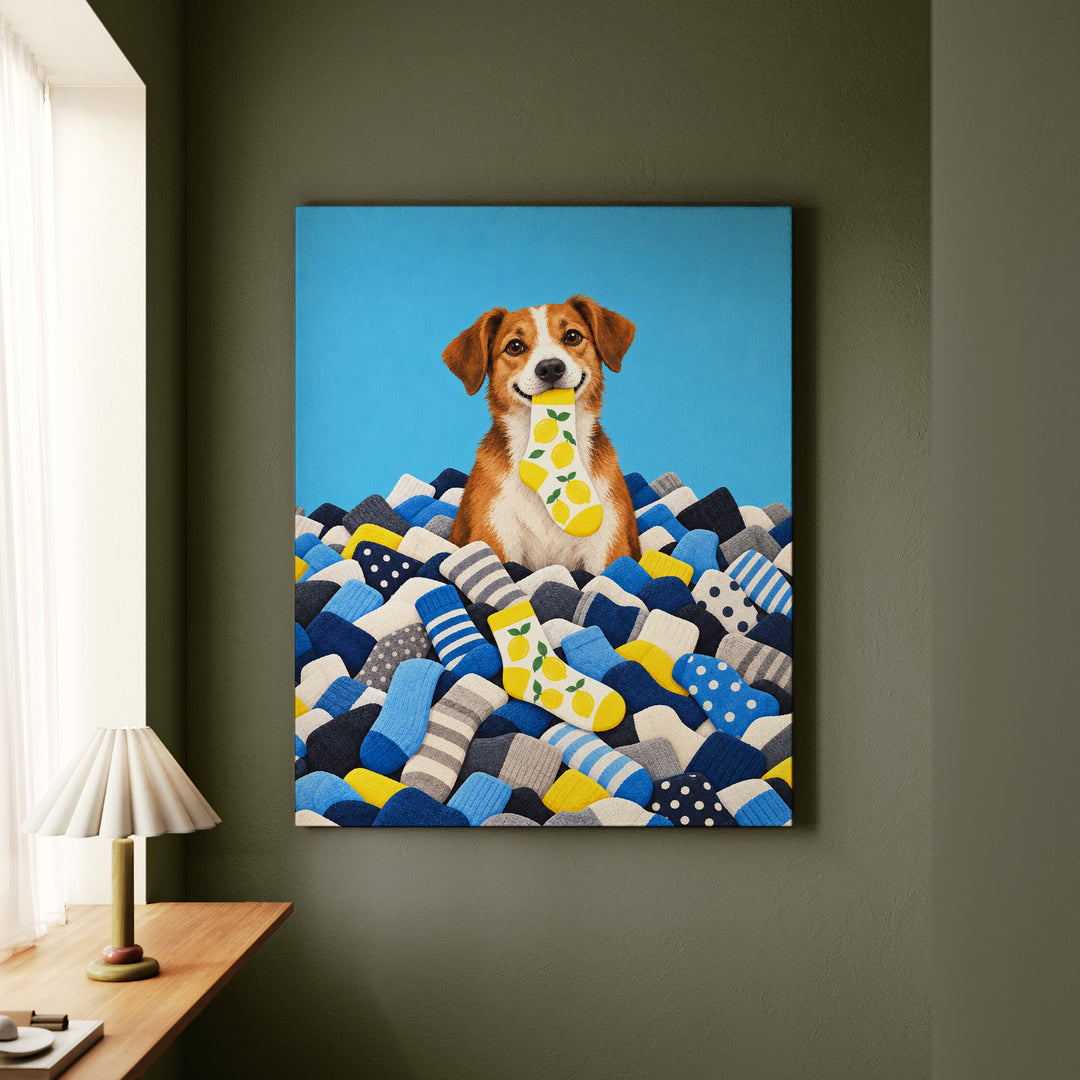 Sock Amnesty – Laundry Room Decor with a Mountain of Single Socks – Canvas / Framed Canvas