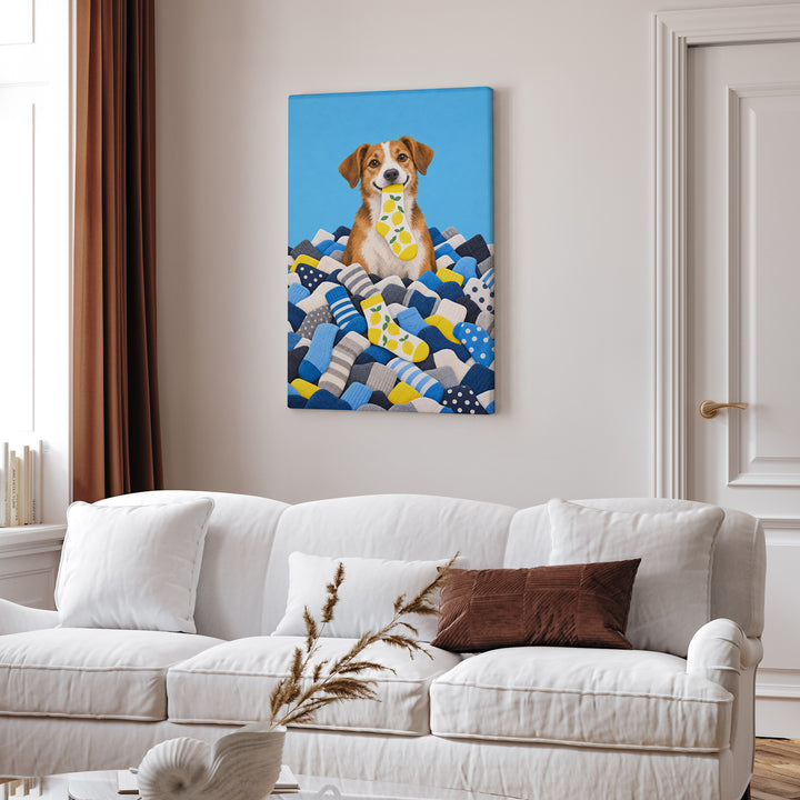 Sock Amnesty – Laundry Room Decor with a Mountain of Single Socks – Canvas / Framed Canvas