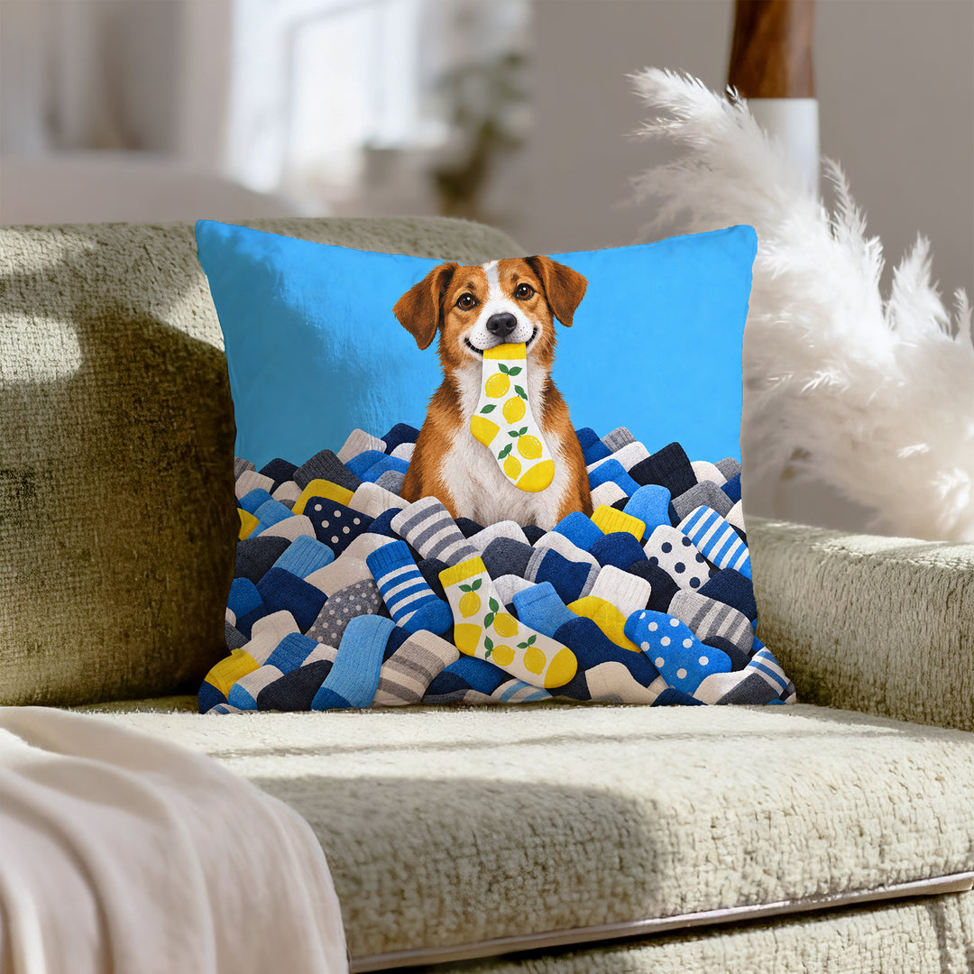 Sock Amnesty – Laundry Room Decor with a Mountain of Single Socks – Pillow Cover