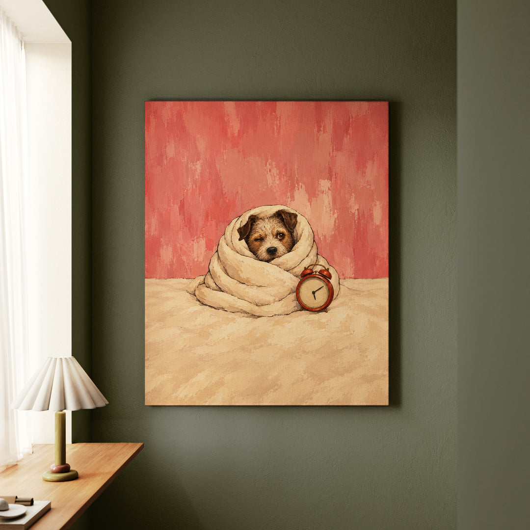 Five More Minutes – Above Bed Art with a Duvet Cocoon and One Open Eye – Canvas Wall Art