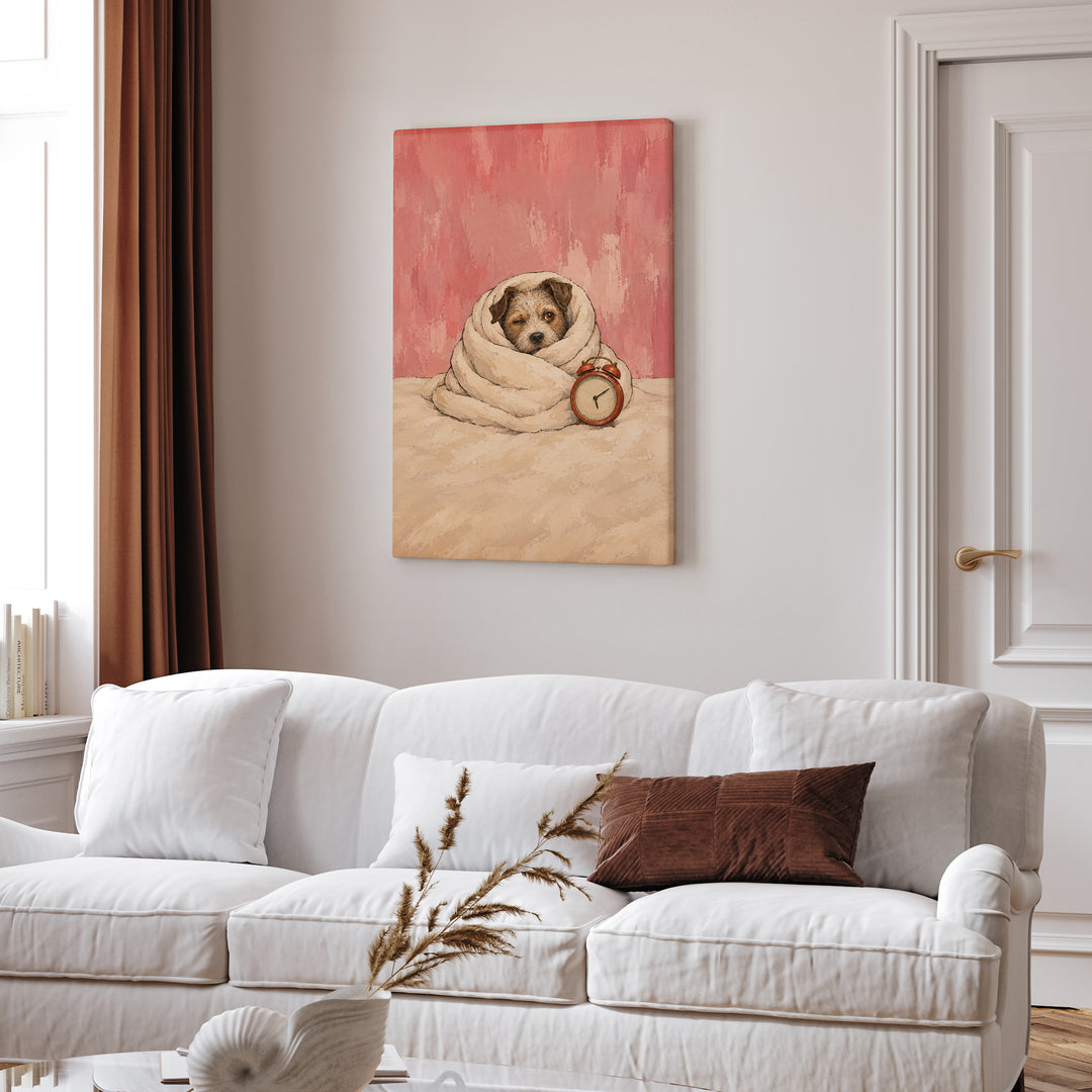 Five More Minutes – Above Bed Art with a Duvet Cocoon and One Open Eye – Canvas Wall Art