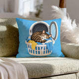 Warm Load – Laundry Room Art with a Tabby in Fresh Linens – Pillow / Cover