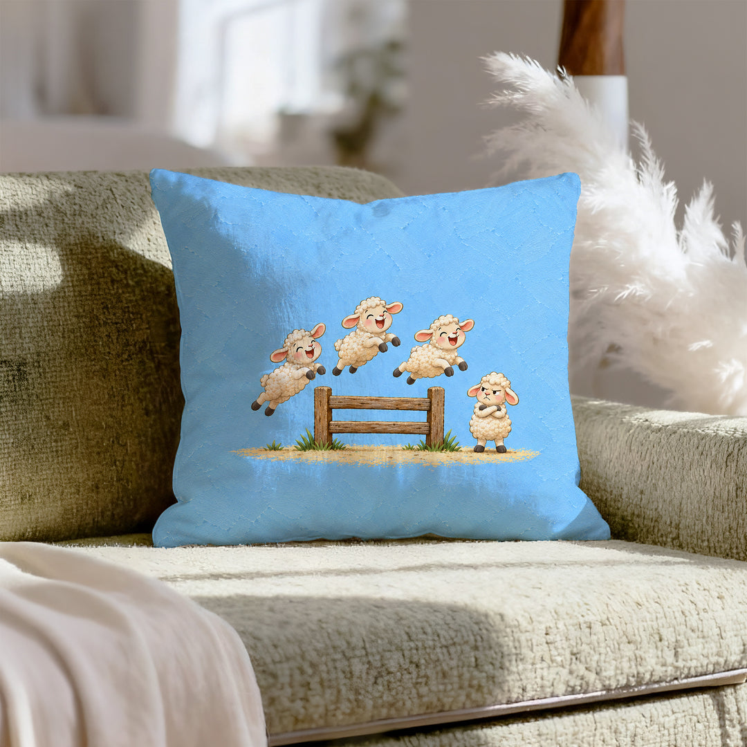 Counting Sheepdogs – Nursery Decor with Sheep Jumping a Fence Out Loud – Pillow Cover