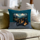 Respawn – Gaming Decor with a Dog Asleep on the Controller – Pillow Cover