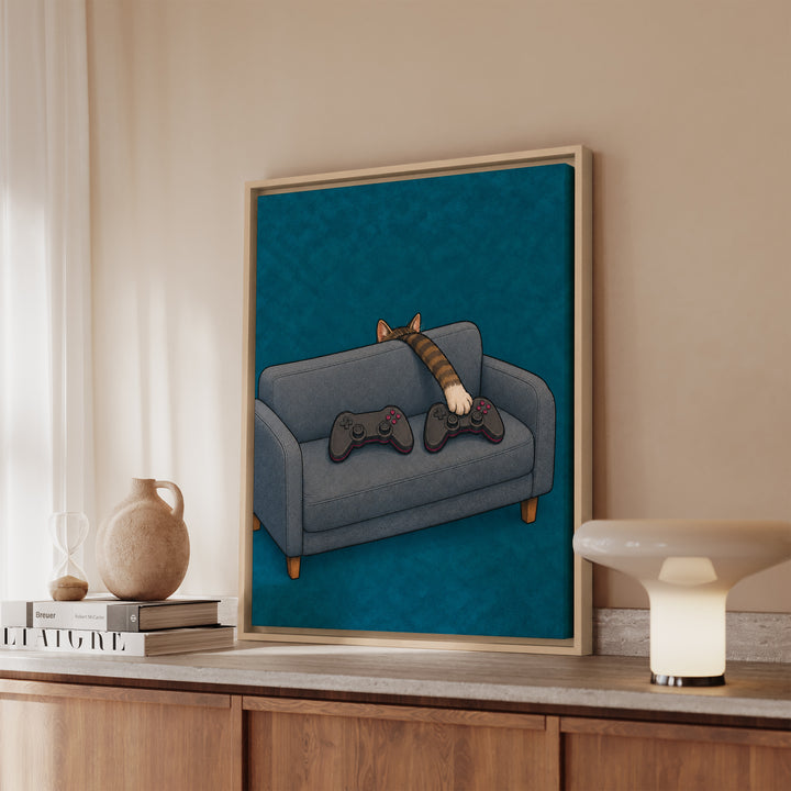 Player Two – Game Room Decor with a Paw and a Second Controller – Canvas / Framed Canvas