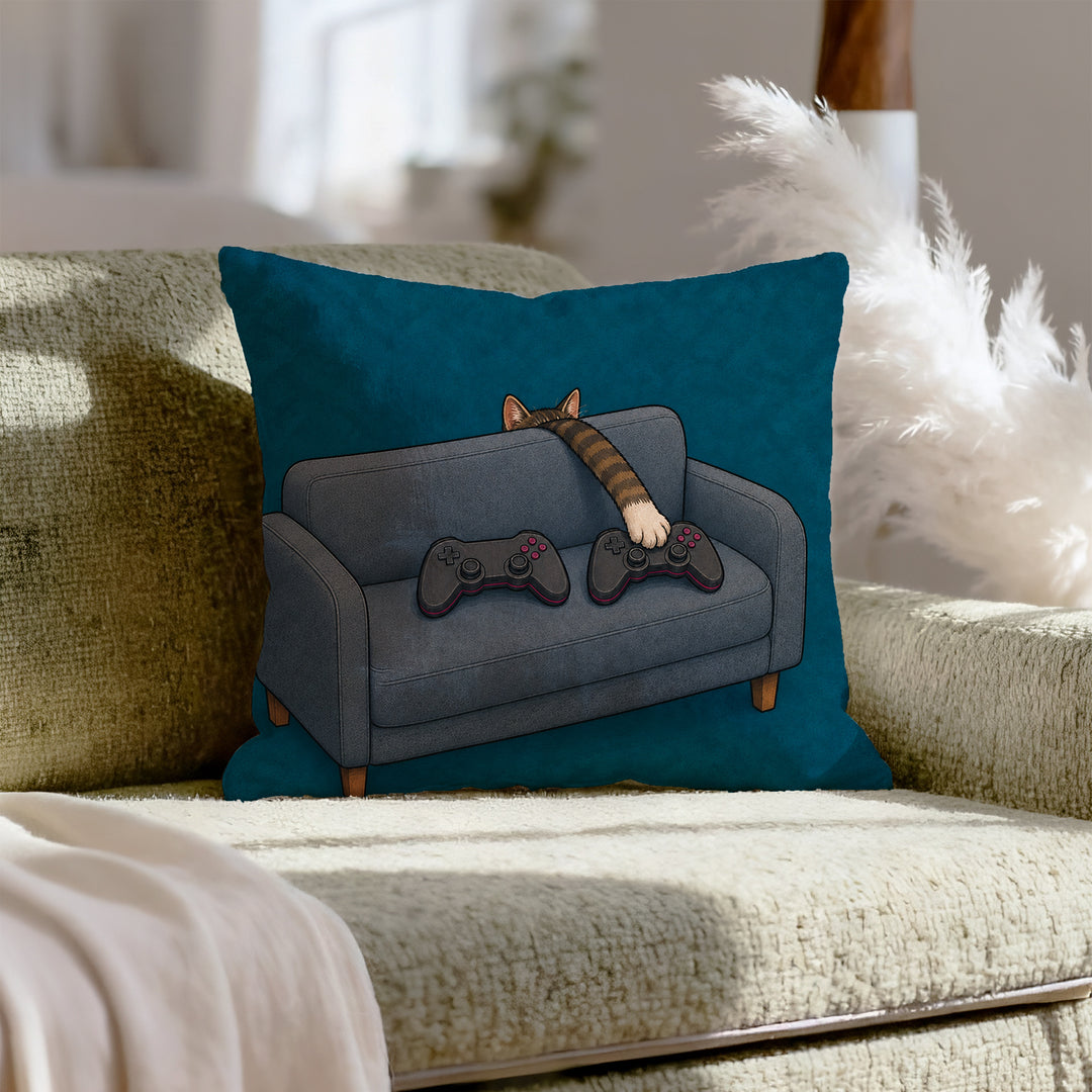Player Two – Game Room Decor with a Paw and a Second Controller – Throw Pillow