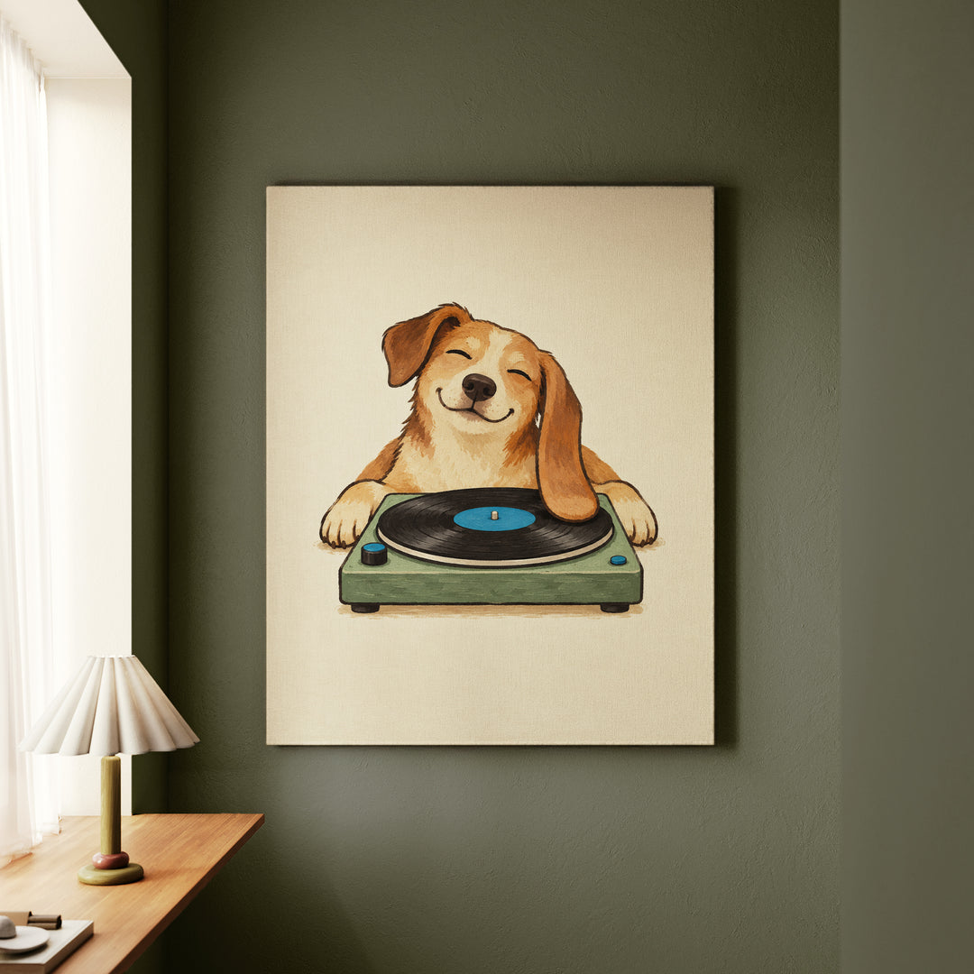 Side A – Vinyl Record Decor with an Ear on a Spinning Disc – Canvas / Framed Canvas