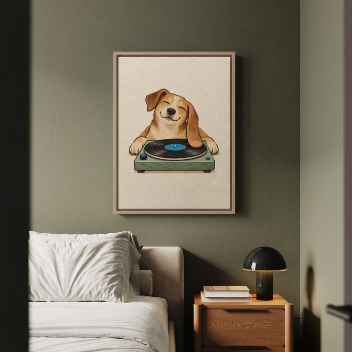 Side A – Vinyl Record Decor with an Ear on a Spinning Disc – Framed Canvas Wall Art