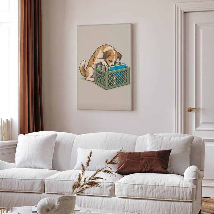 Crate Digger – Vinyl Record Decor with a Nose Deep in First Pressings – Canvas / Framed Canvas
