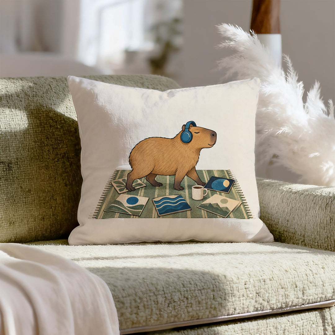 Vinyl Sunday – Vinyl Record Decor with Headphones on a Rug – Pillow / Cover