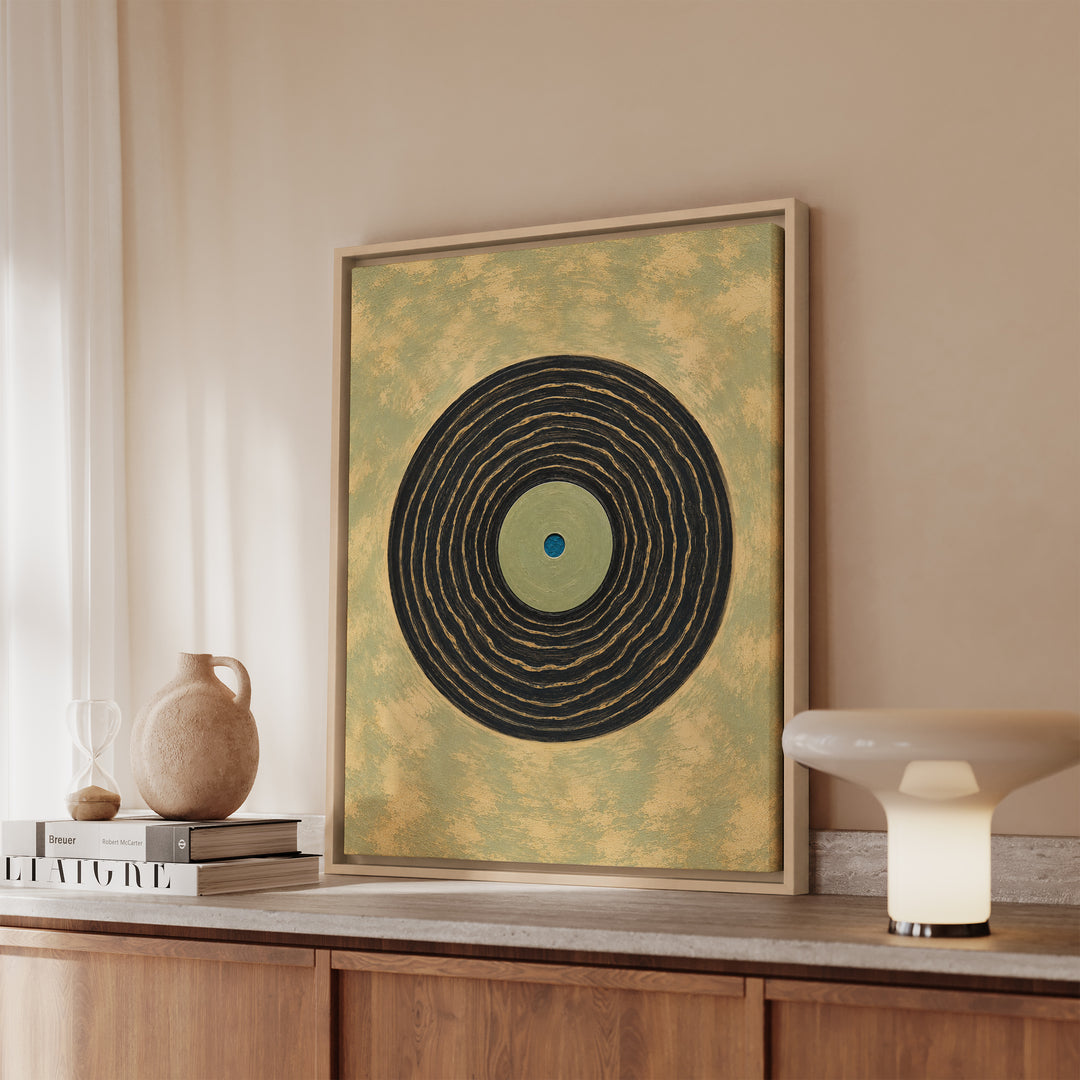 The B-Side – Vinyl Record Decor with Grooves Like Tree Rings – Framed Canvas Wall Art