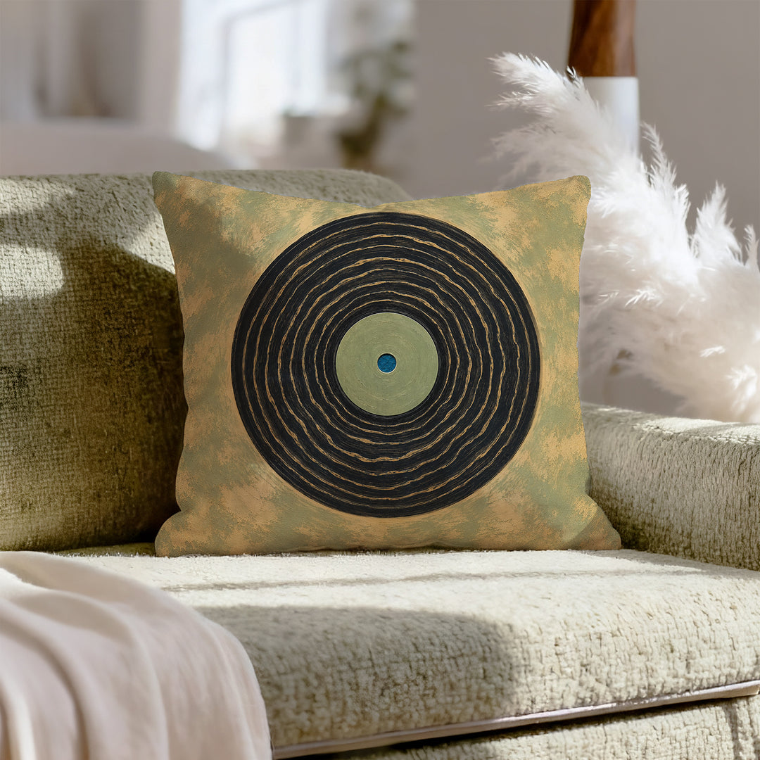 The B-Side – Vinyl Record Decor with Grooves Like Tree Rings – Throw Pillow