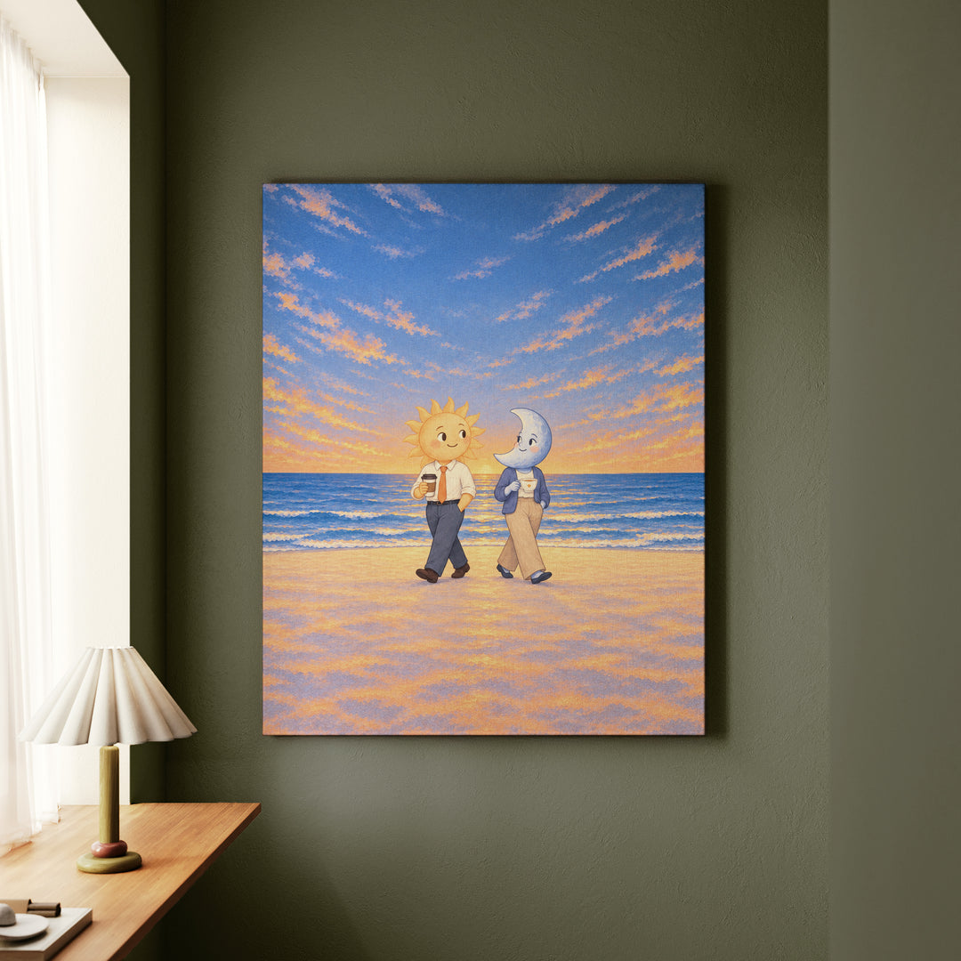 Shift Change – Celestial Wall Art with a Sun and Moon Handover – Canvas / Framed Canvas