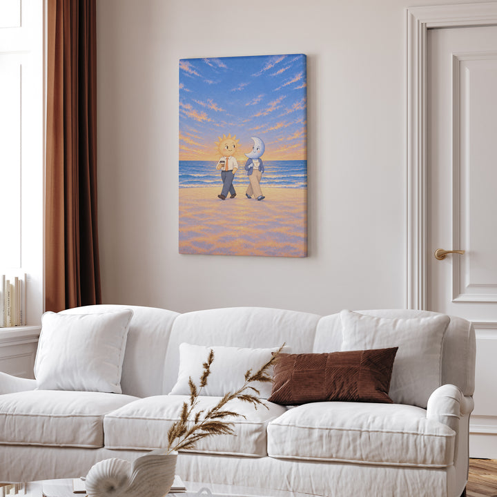 Shift Change – Celestial Wall Art with a Sun and Moon Handover – Canvas Wall Art