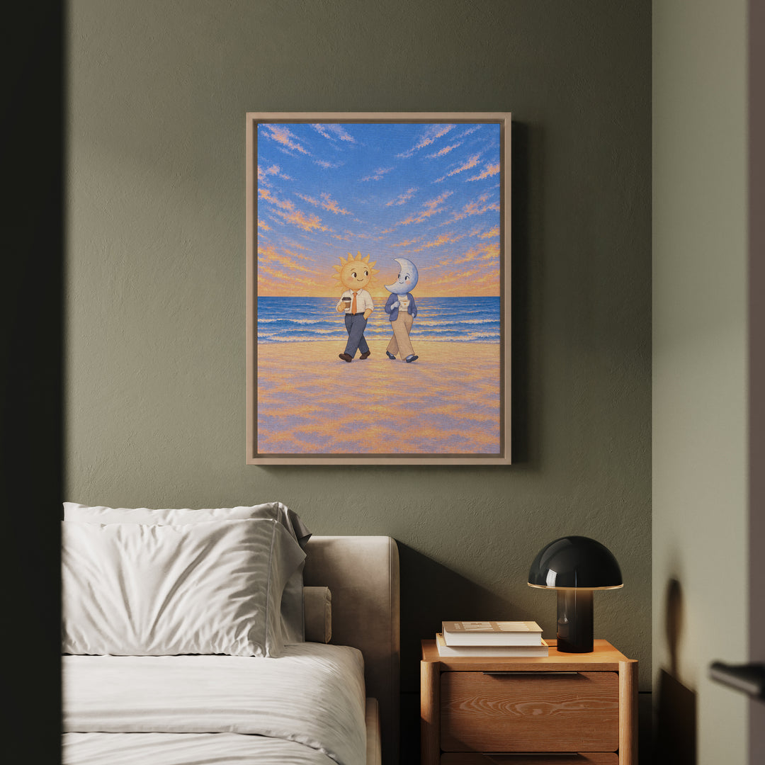 Shift Change – Celestial Wall Art with a Sun and Moon Handover – Canvas / Framed Canvas