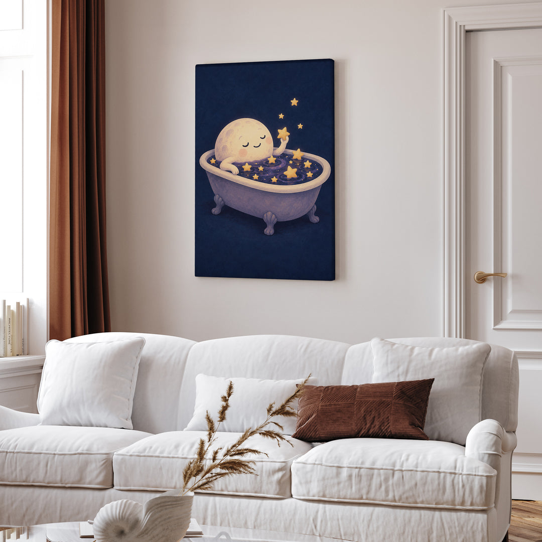 The Moon's Bath – Celestial Wall Art with a Claw Foot Tub of Night – Canvas Wall Art