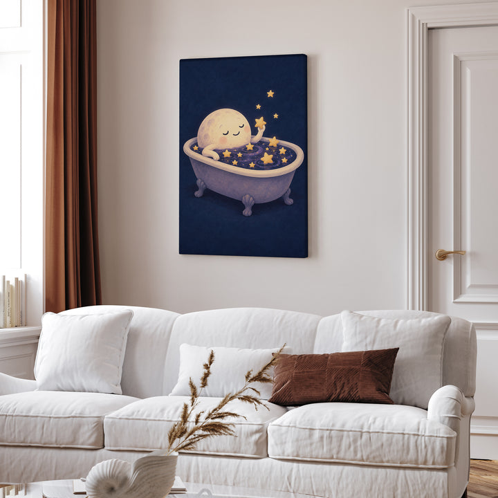 The Moon's Bath – Celestial Wall Art with a Claw Foot Tub of Night – Canvas Wall Art