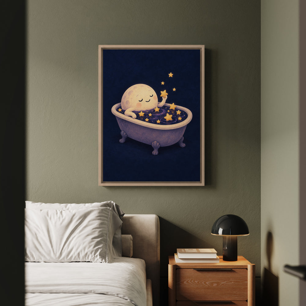 The Moon's Bath – Celestial Wall Art with a Claw Foot Tub of Night – Framed Canvas Wall Art