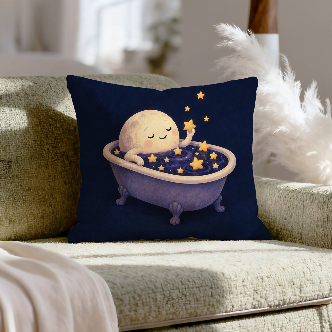 The Moon's Bath – Celestial Decor with a Claw Foot Tub of Night – Pillow Cover